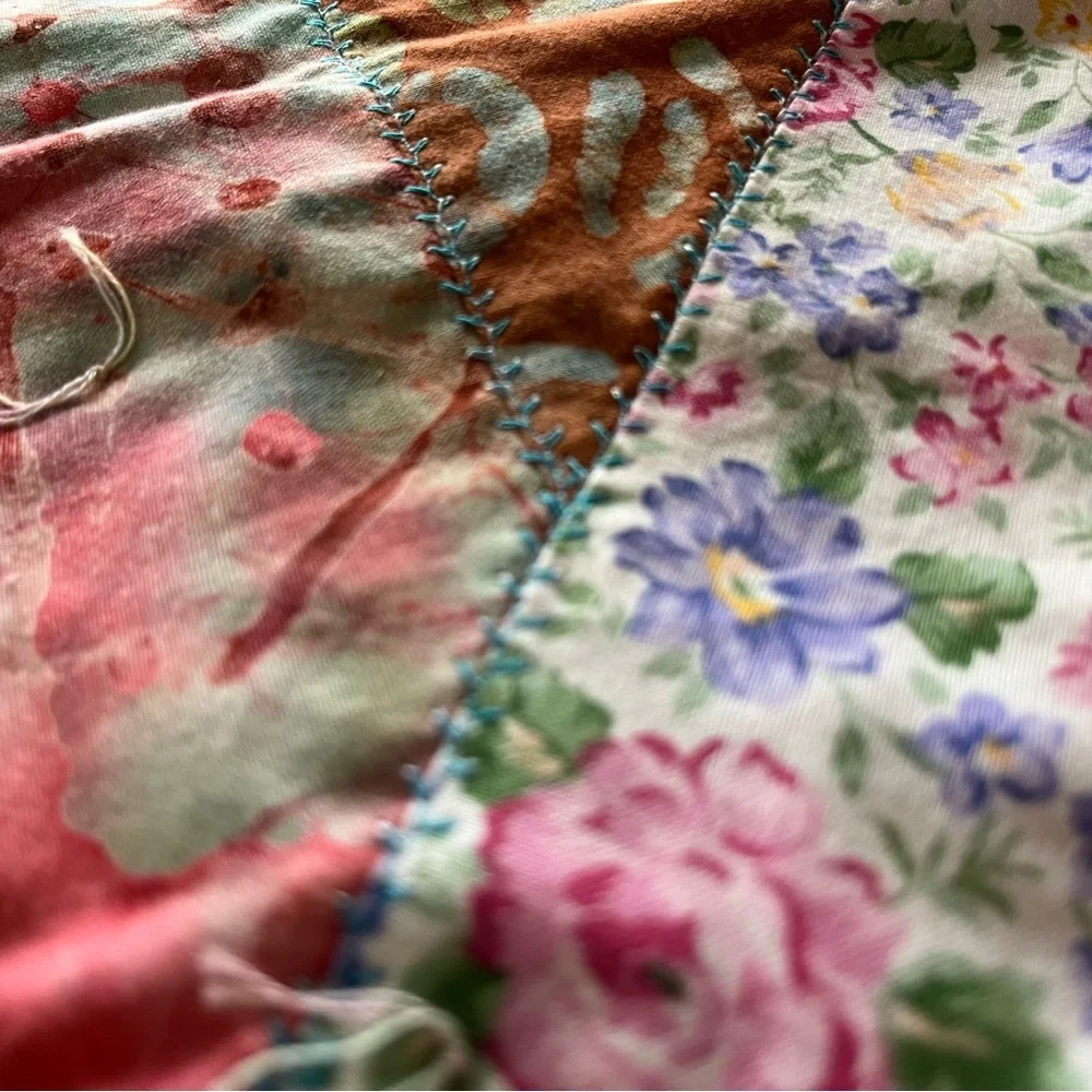 Handmade Baby Cotton Crazy Quilt with Vintage and Batik Fabrics